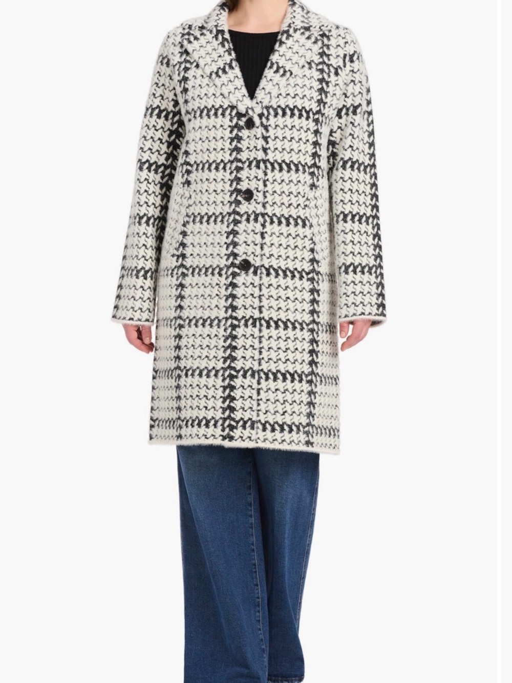 Vince CAMUTO Women's Plaid Knit Black & White Wool-Blend Coat Sz L